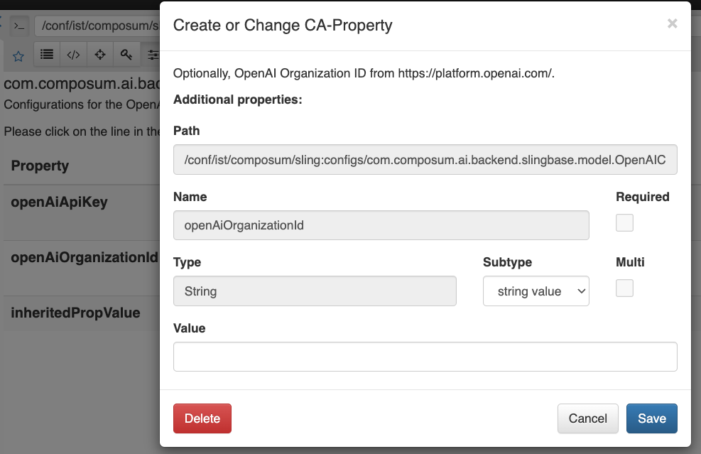 Screenshot of the "configuration edit" view