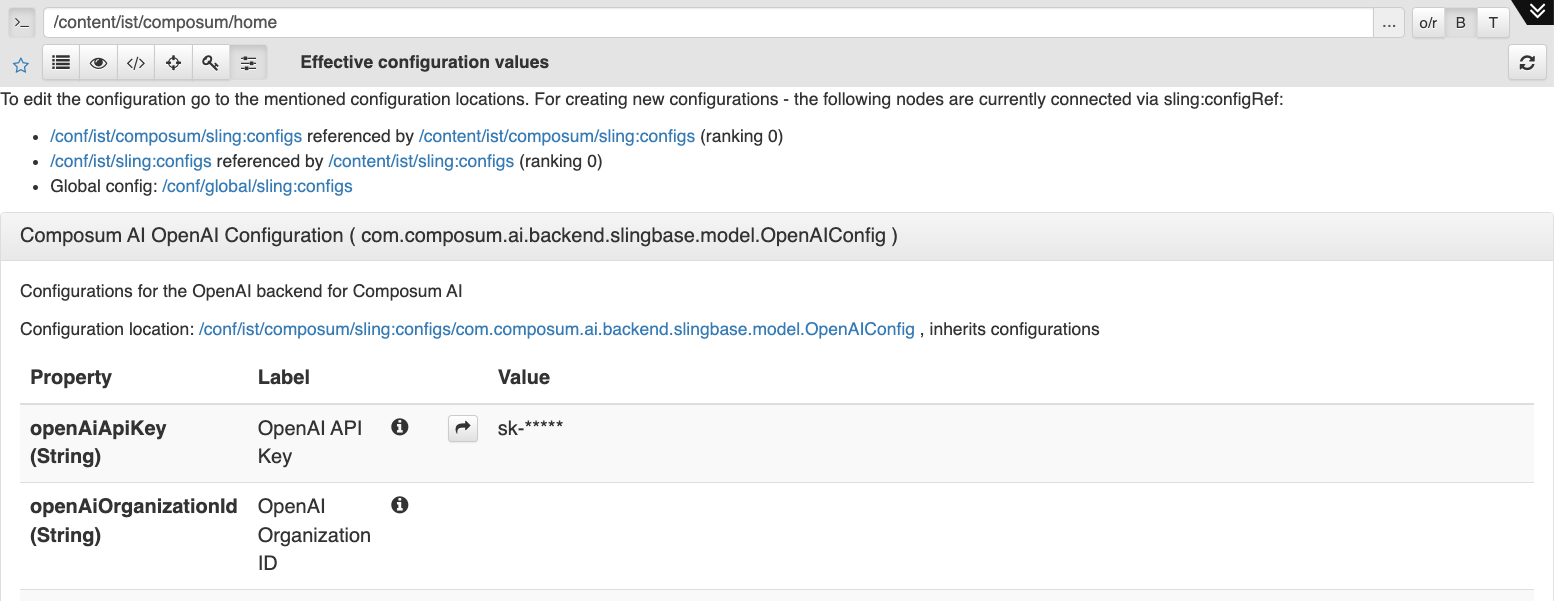 Screenshot of the "effective configurations" view